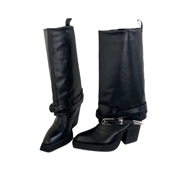 Autumn And Winter Pointed Toe Chunky Heel Knight Boots - Image 3