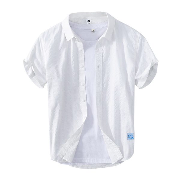 Leisure Dark Striped Thin Short Sleeve Pure Cotton Shirt - Image 5