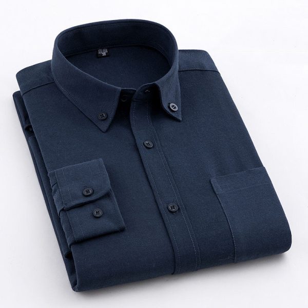 Men's Oxford Pure Color Slim Shirt For Young And Middle-aged People - Image 3