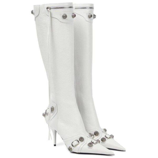 Stiletto Heel Pointed-toe Side Zip Metal Rivet Boots - Image 3