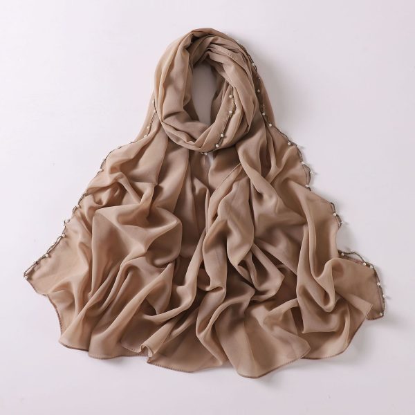 Pearl Chiffon Wavy Edge Beaded Scarf - Image 10
