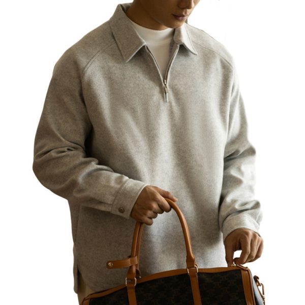 Half Zipper And Lapel Sweater For Men Spring And Autumn New - Image 5