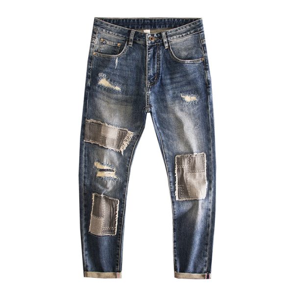 Retro Beggar Ripped Patch Jeans For Men - Image 5