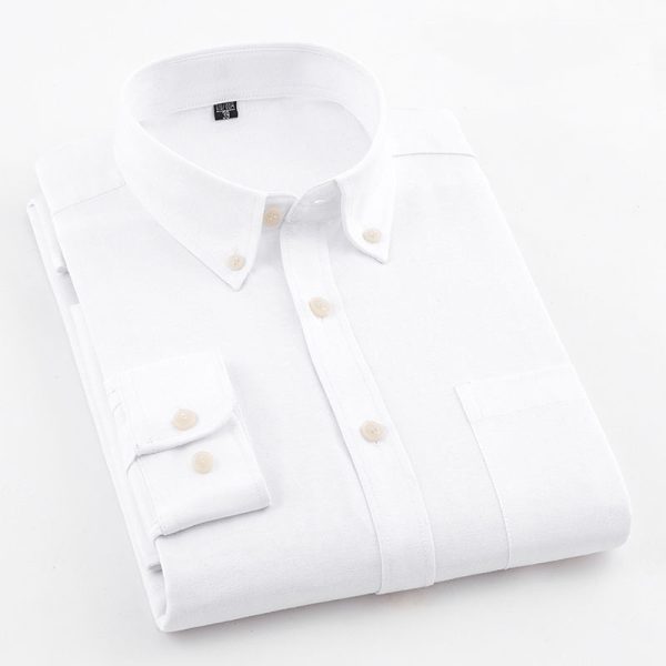 Men's Oxford Pure Color Slim Shirt For Young And Middle-aged People - Image 5