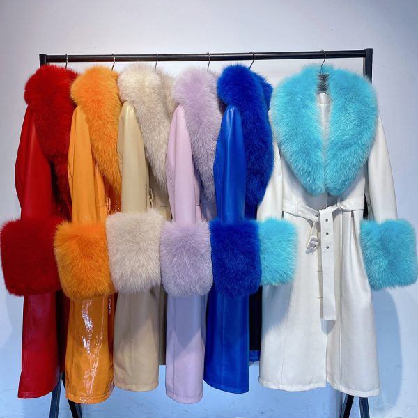 Slim-fit Leather Sheepskin Fox Fur Coat - Image 3