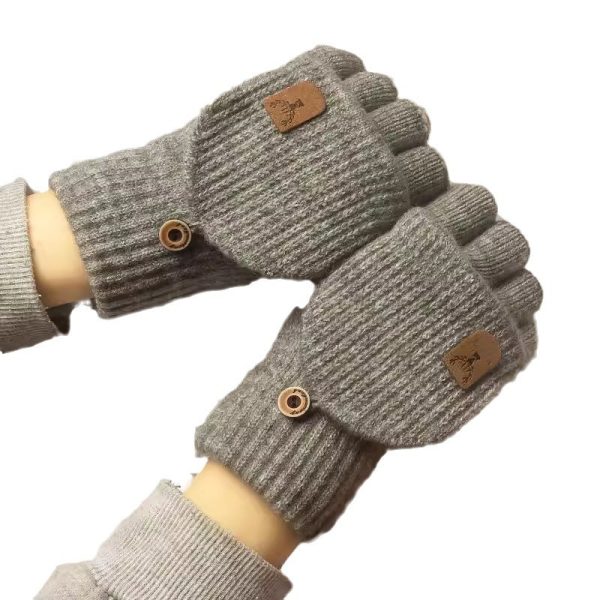 Half Finger Gloves Couple Autumn And Winter Knitting Wool Flip Riding Warm - Image 3