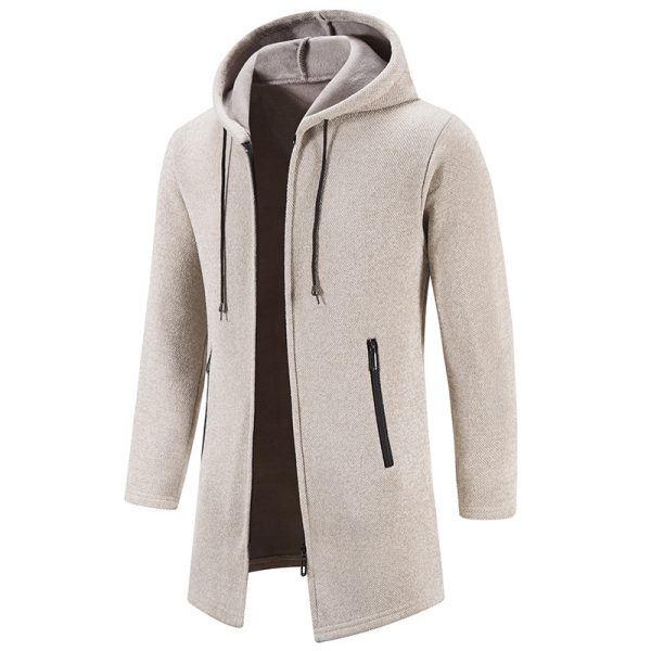 Men's Solid Color Casual Hooded Sweater Zipper Cardigan - Image 2