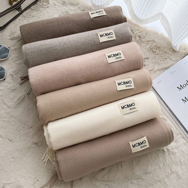 Cashmere Scarf Feel Solid Color Tassel Shawl Long Monochrome - Image 4