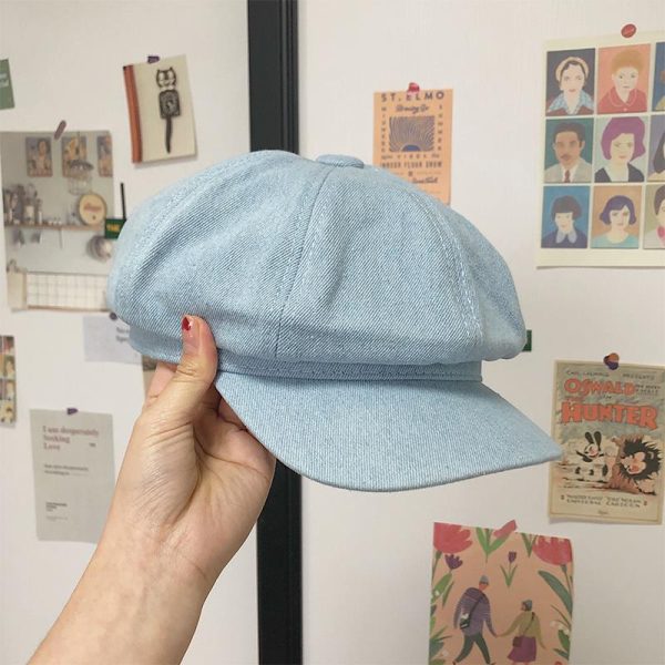 Dark Blue Denim Octagonal Cap Sun Protection - Image 7