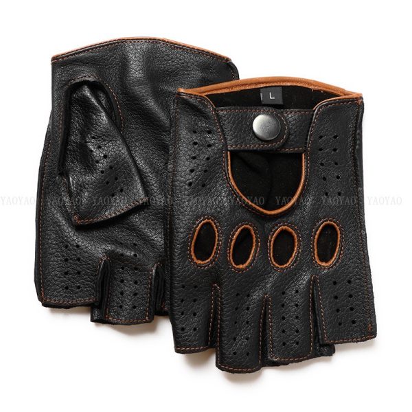 Riding Outdoor Leather Half Finger Sheepskin Gloves - Image 3