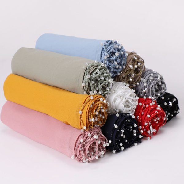 Pearl Chiffon Wavy Edge Beaded Scarf - Image 5