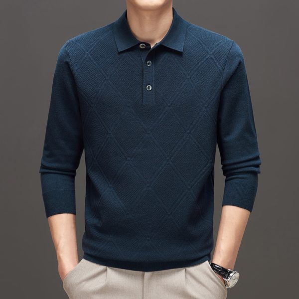 Knitwear Polo Collar Solid Color Long Sleeve Men's Sweater - Image 7