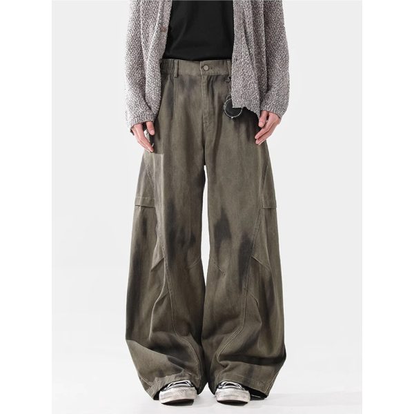 Loose Street Pleated Dirty Dyed Cargo Jeans - Image 3