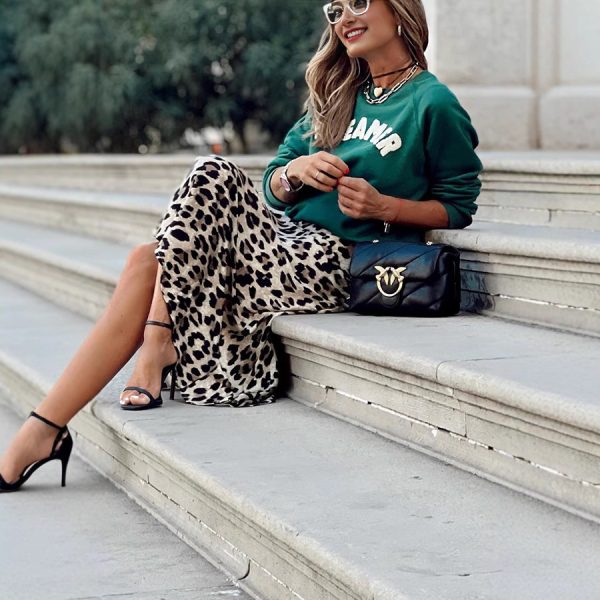 Leopard Print Elastic Waist A- Line Skirt - Image 3