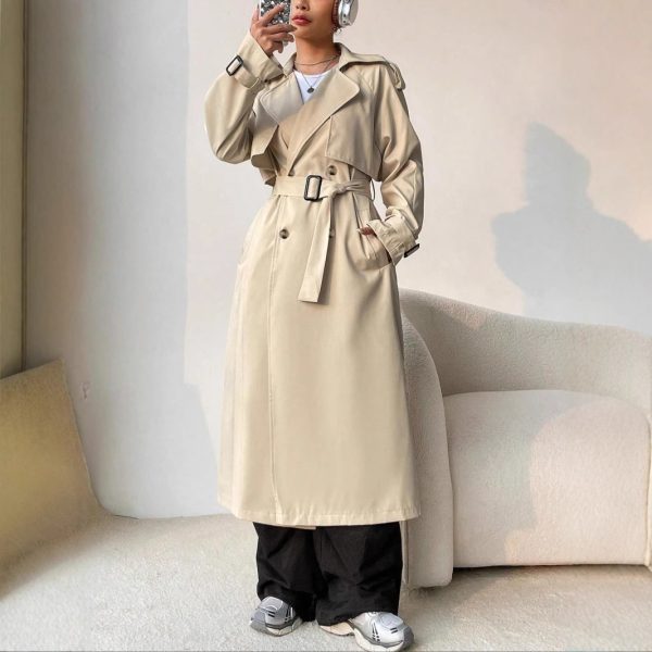 Elegant Long Solid Color Trench Coat - Image 3