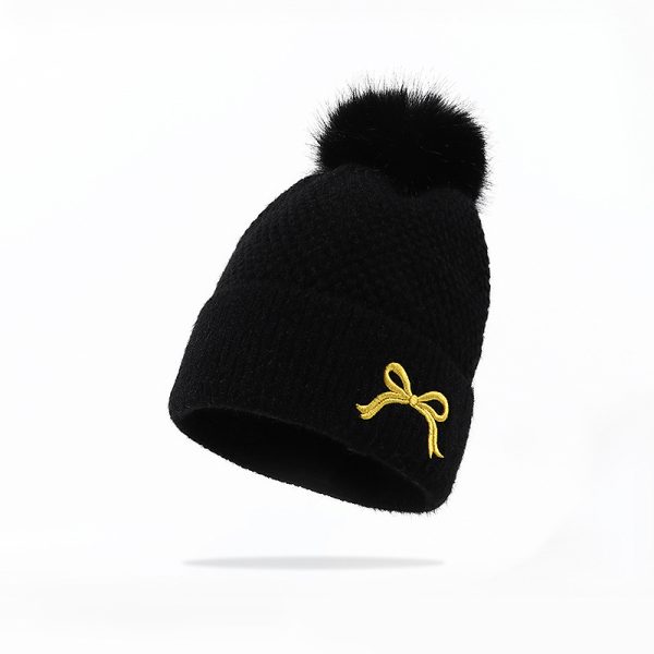 Bow Embroidery Velvet Knitted Woolen Cap - Image 7