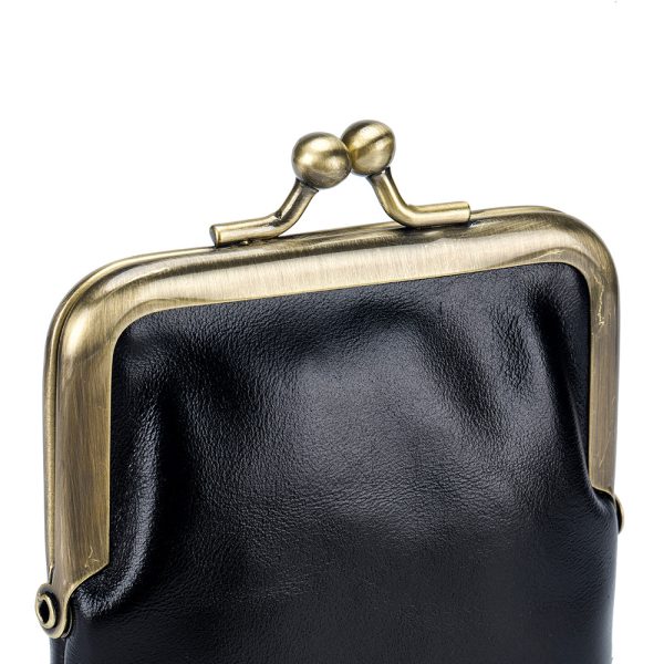 First Layer Oil Wax Cowhide Retro Compact Clip Coin Purse - Image 5