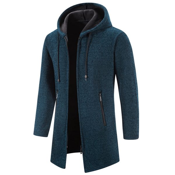 Men's Solid Color Casual Hooded Sweater Zipper Cardigan - Image 4
