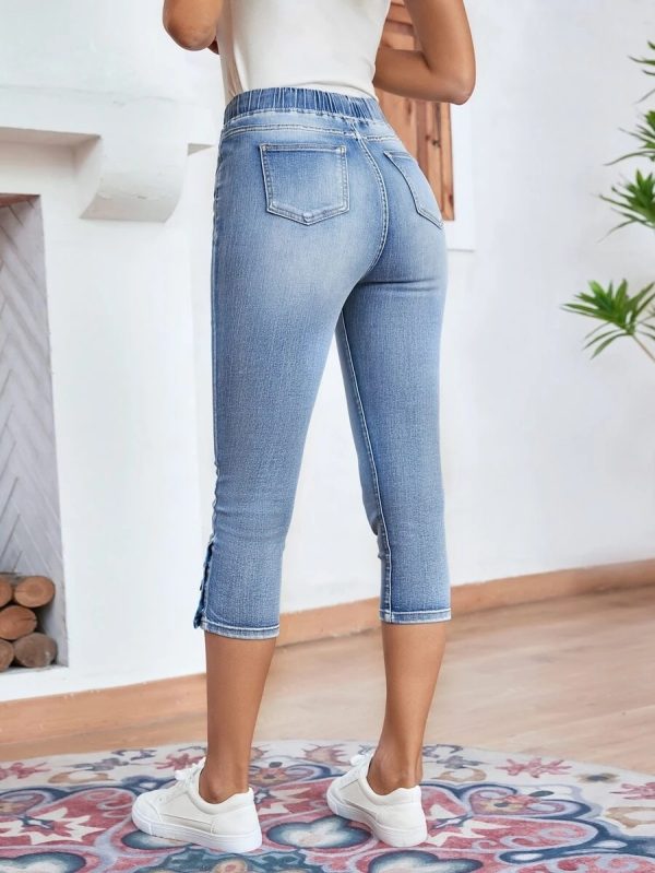 Elastic Waistband Lace-up Stretch Jeans For Women - Image 4