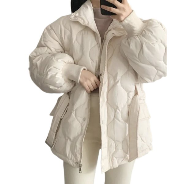 Women's Stand-up Collar Tie Long Sleeve Cotton Coat - Image 5