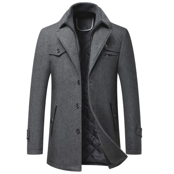 Men's Wool Woolen Thickened Overcoat Jacket - Image 2