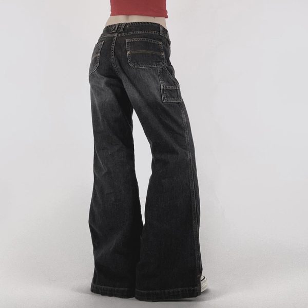 American-style Retro Breasted Wide-leg Denim Trousers - Image 3