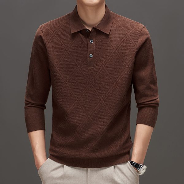 Knitwear Polo Collar Solid Color Long Sleeve Men's Sweater - Image 8