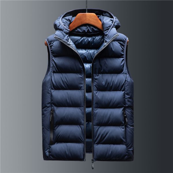 Men's Down Cotton Loose Waistcoat Hooded Stand Collar Short Vest - Image 7