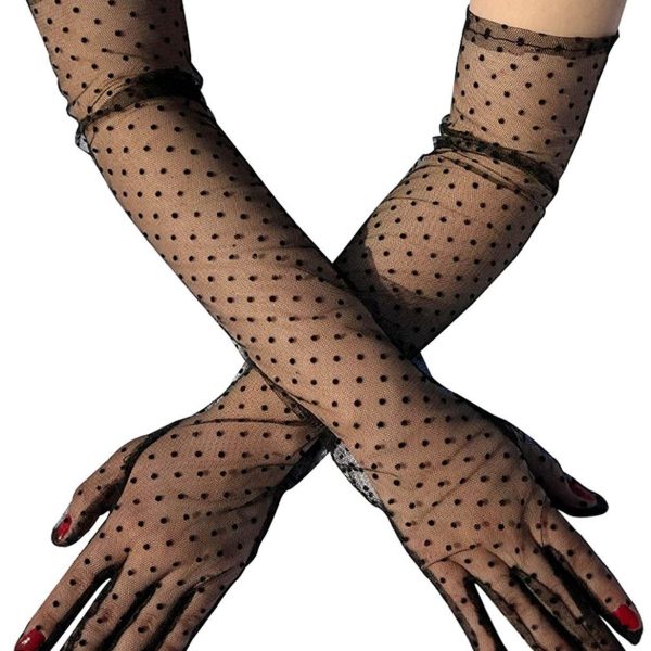 Ladies' Mesh Sleeve Cover Black Flying Polka Dot Tulle Gloves - Image 2
