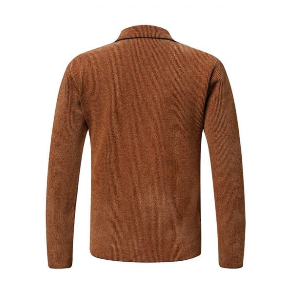 Men's Solid Color Cardigan Small Suit Knitted Jacket - Image 4