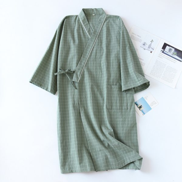 Spring And Summer Japanese Men's Kimono Nightgown Bathrobe Washed Cotton Gauze - Image 7