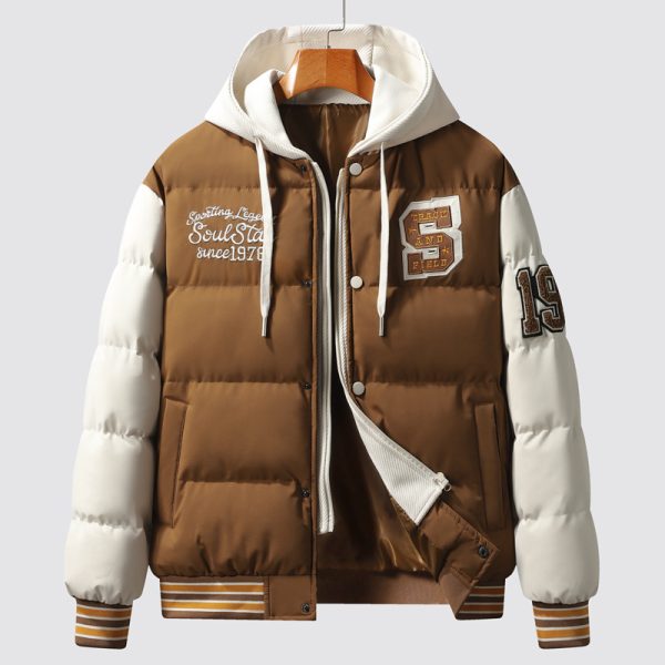 Men's Korean-style Slim-fit Green Hooded Thickened Thermal Coat - Image 3