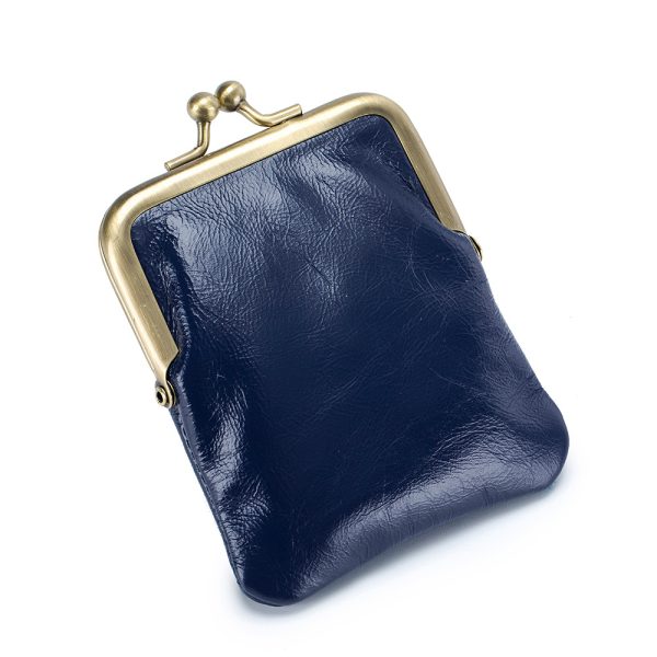 First Layer Oil Wax Cowhide Retro Compact Clip Coin Purse - Image 7