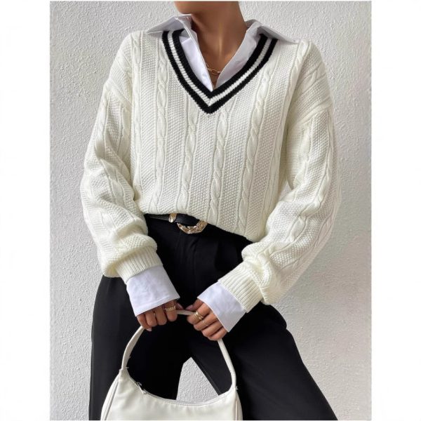 V-neck Pullover Knitted Sweater Fashion - Image 3