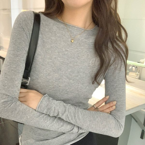 Pure Color All-matching Long Sleeve New Slim-fit Slimming Bottoming Shirt - Image 5
