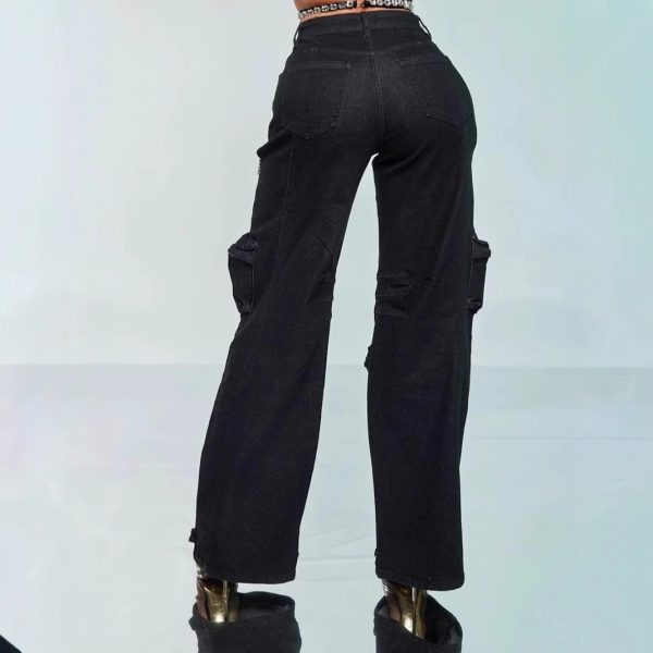 Women's Hollow-out Diamond Decorations Workwear Multi-pocket Stretch Jeans - Image 2
