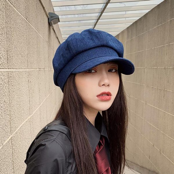 Dark Blue Denim Octagonal Cap Sun Protection - Image 3