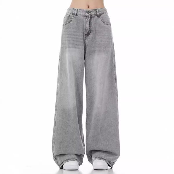 Loose Casual Wide Leg Straight Worn Jeans - Image 2