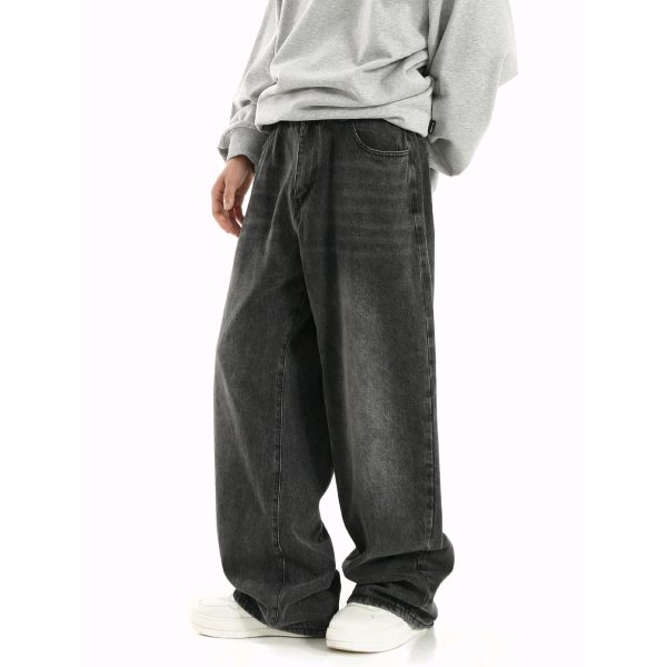 Vintage Smoky Gray Elastic Waist Jeans For Men And Women - Image 3