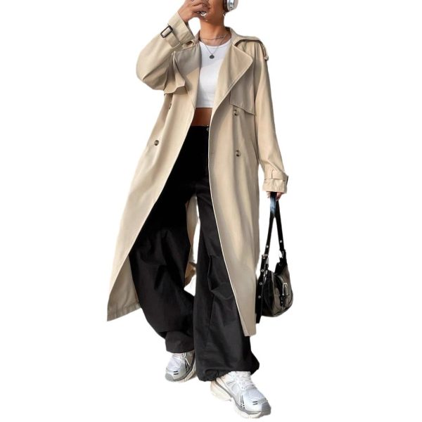 Elegant Long Solid Color Trench Coat - Image 5