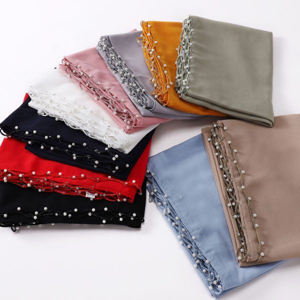 Pearl Chiffon Wavy Edge Beaded Scarf - Image 3