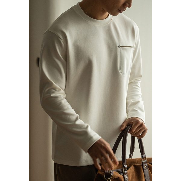 Contrast Color Pocket Pullover Long Sleeve Men's Spring Bottoming - Image 2