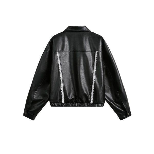 Women's Street Black Lace Love Number Embroidered Lapel Jacket - Image 3