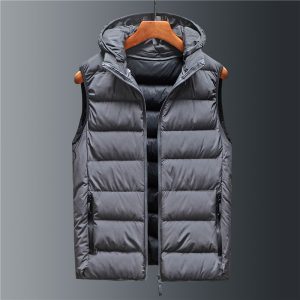 Men's Down Cotton Loose Waistcoat Hooded Stand Collar Short Vest