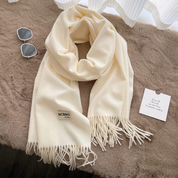 Cashmere Scarf Feel Solid Color Tassel Shawl Long Monochrome - Image 7