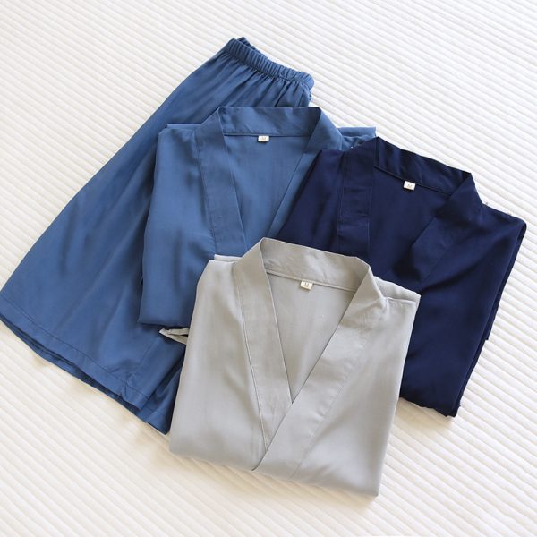 Men's Cotton Silk Summer Short Sleeve Shorts Homewear Suit - Image 3