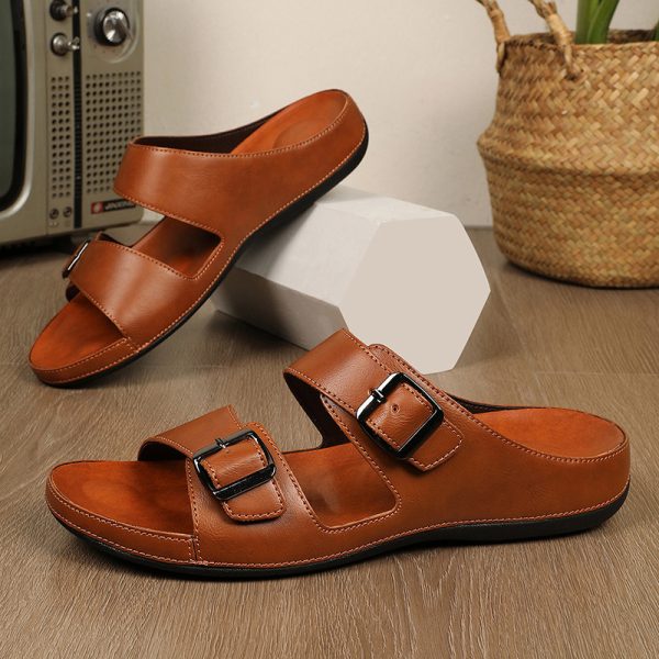 Men's Leather Slippers Casual Beach Flip Flops - Image 3