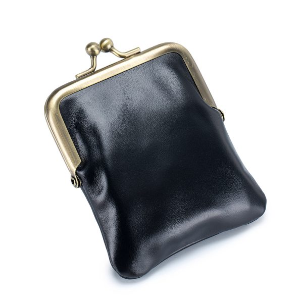 First Layer Oil Wax Cowhide Retro Compact Clip Coin Purse - Image 6