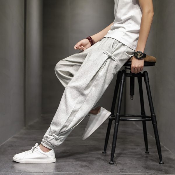 Men's Loose Oversized Frog Button Wide Leg Long Sleeve Slacks - Image 3