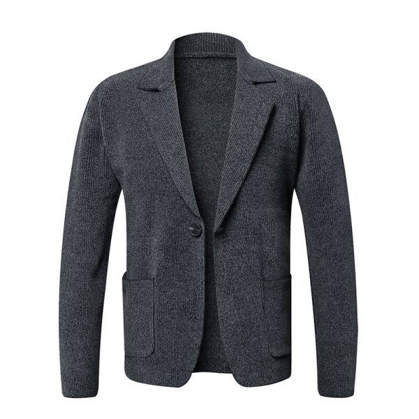 Men's Solid Color Cardigan Small Suit Knitted Jacket - Image 3